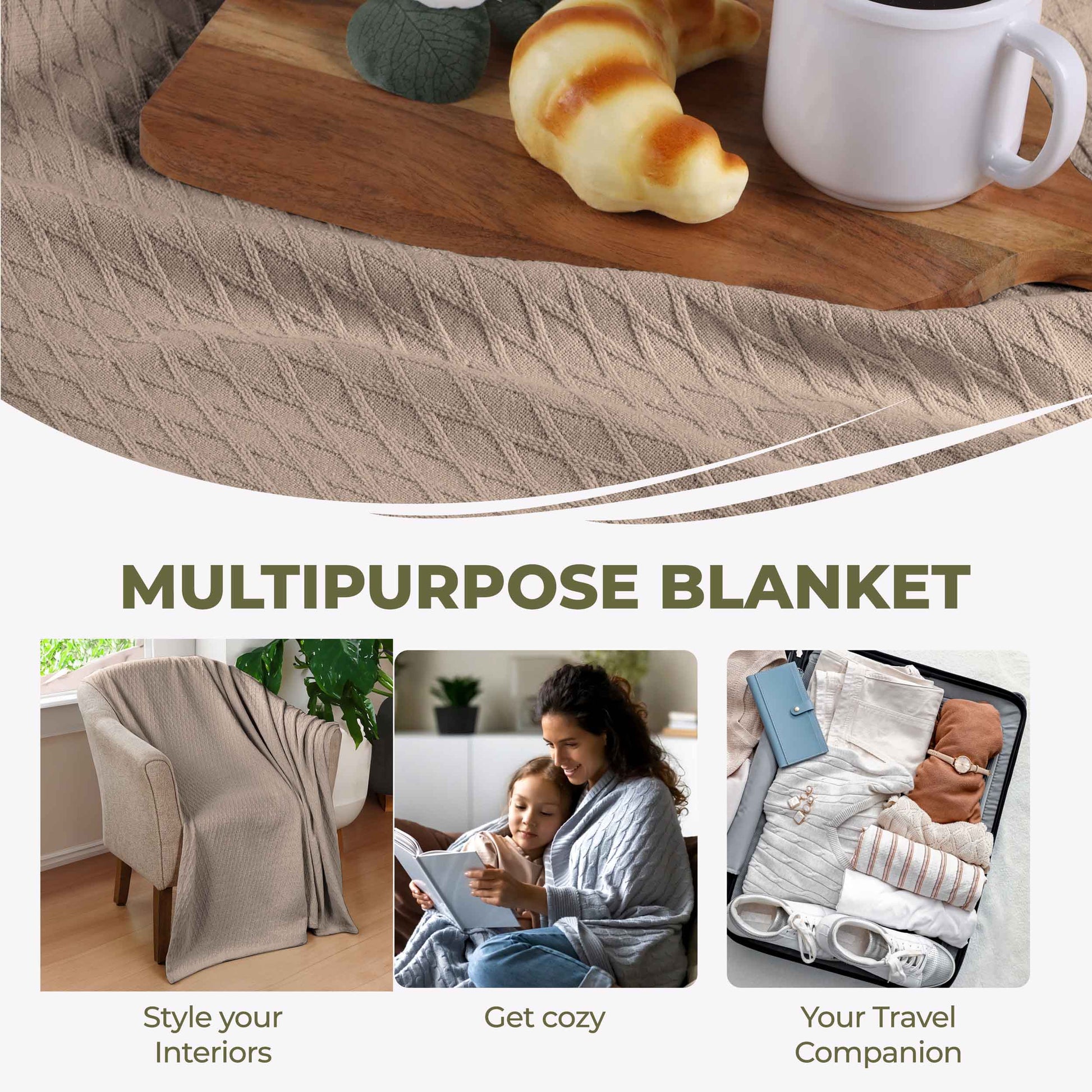 Diamond All-Season Cotton Blanket - Khaki