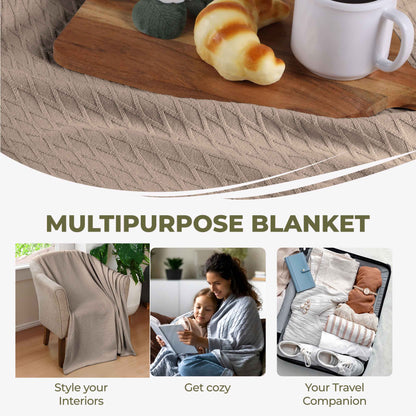 Diamond All-Season Cotton Blanket - Khaki