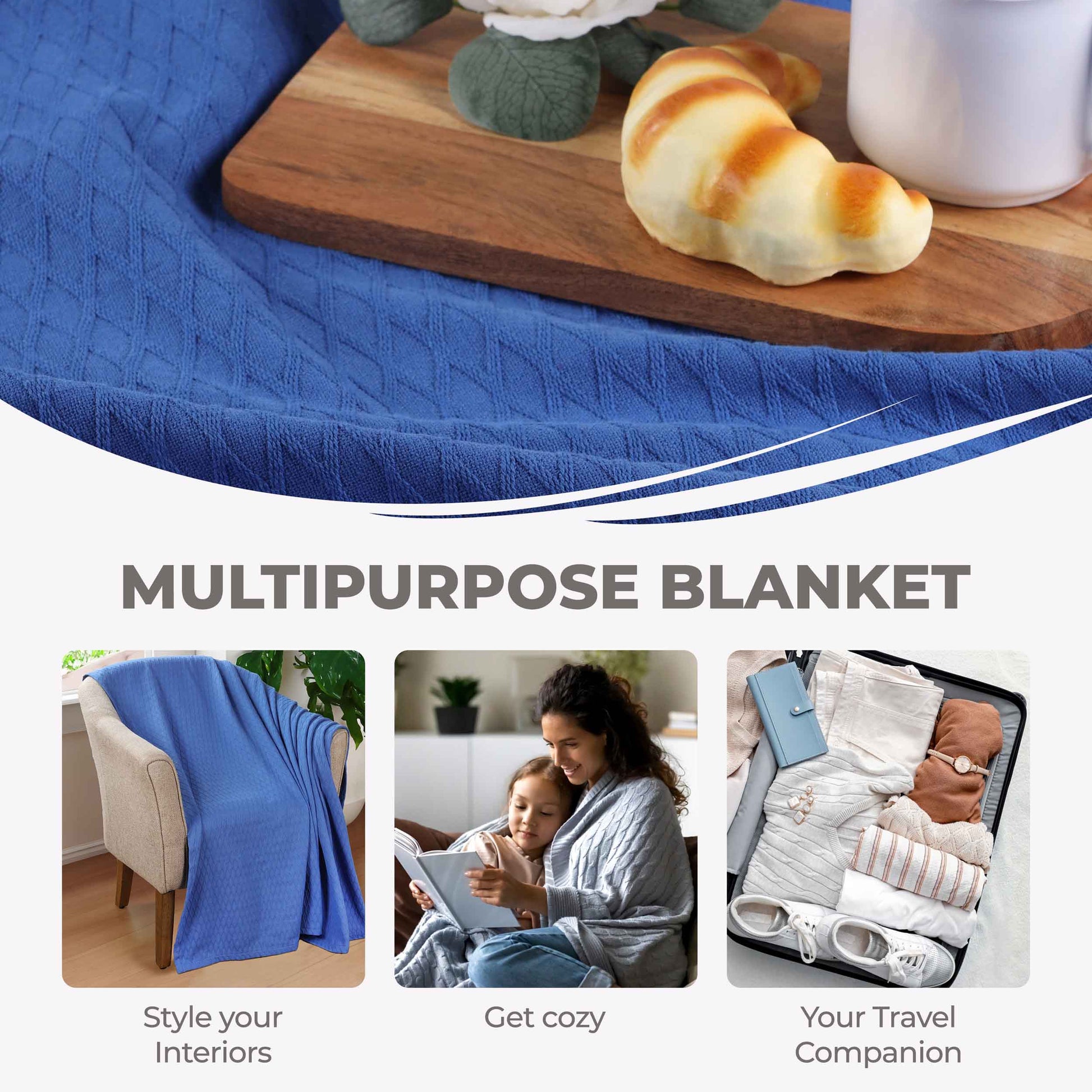 Diamond All-Season Cotton Blanket - Meritt Blue