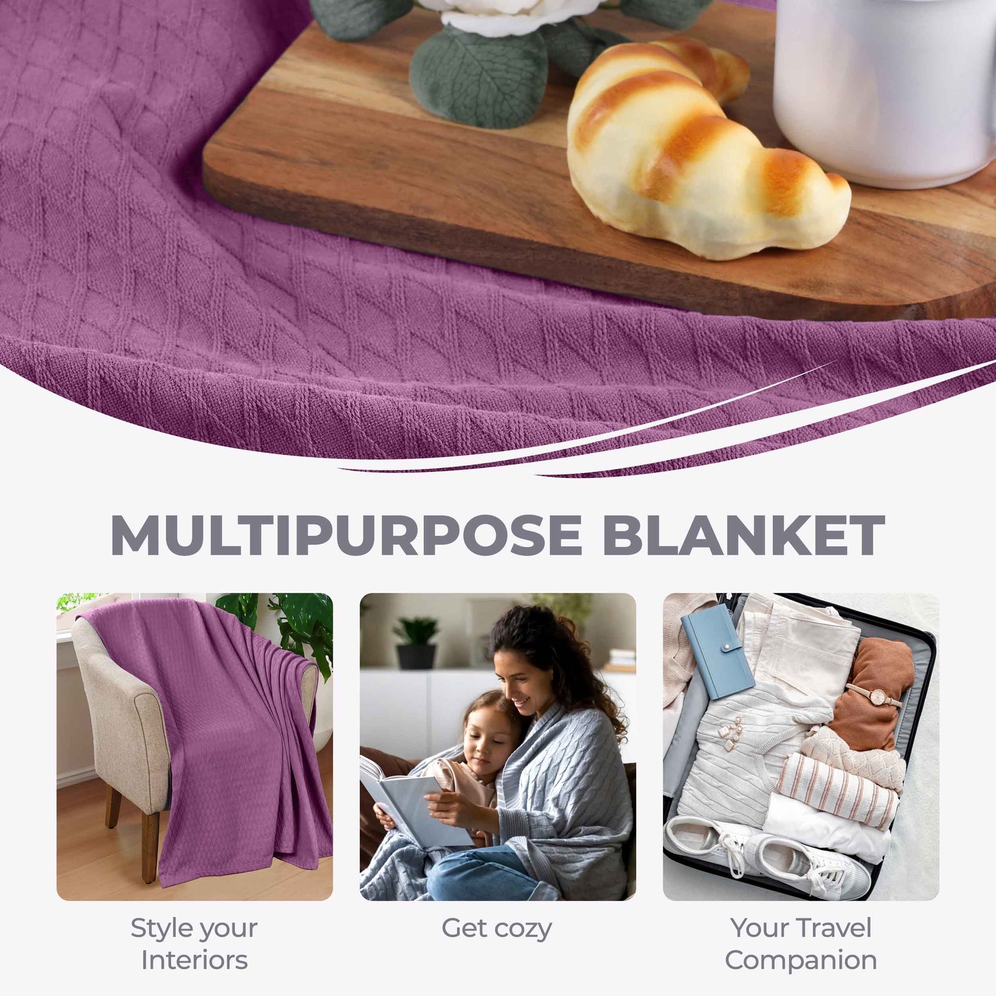 Diamond All-Season Cotton Blanket - Purple