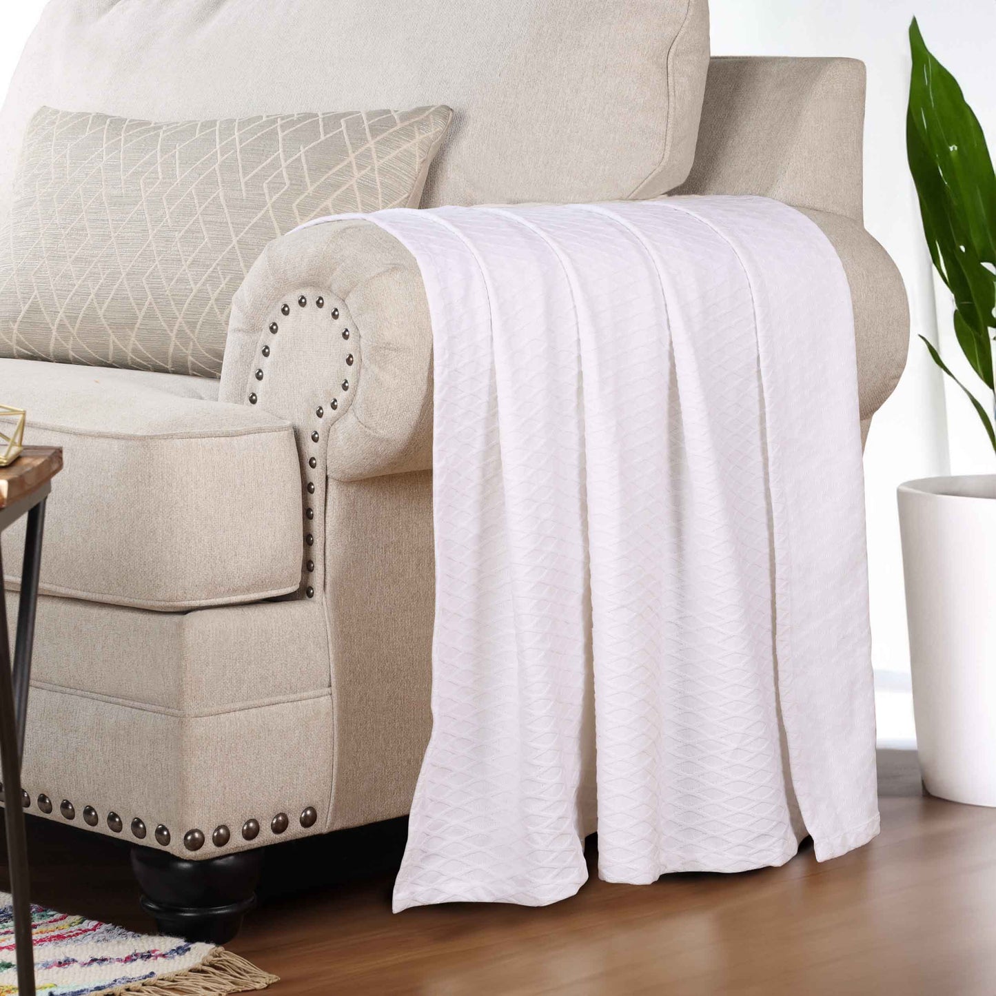 Diamond All-Season Cotton Blanket - White