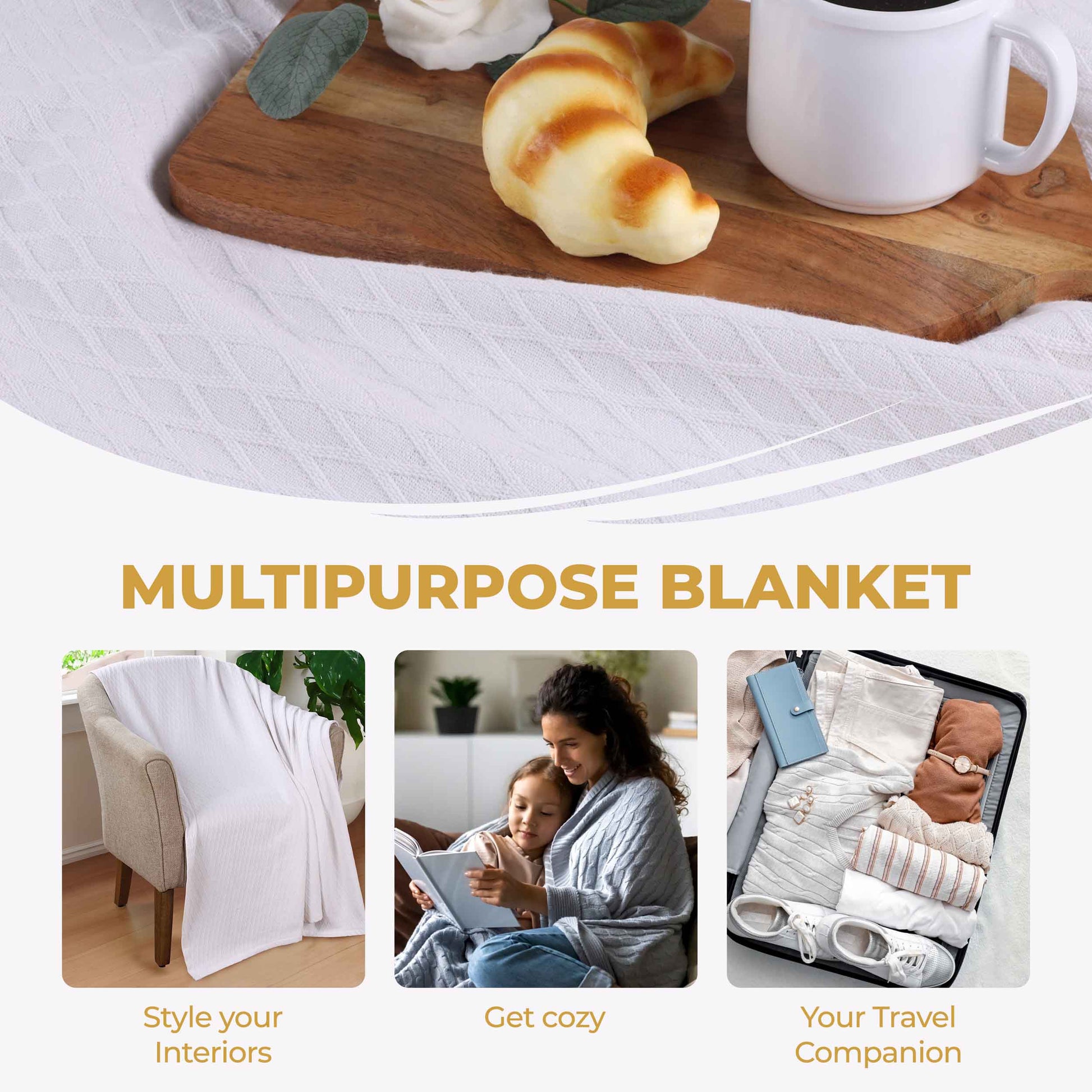 Diamond All-Season Cotton Blanket - White