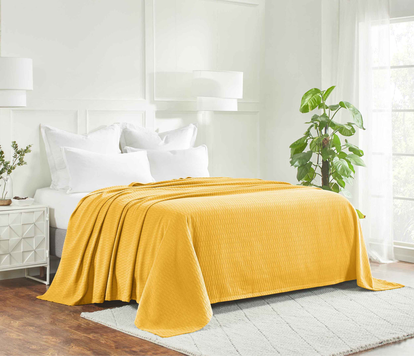 Diamond All-Season Cotton Blanket - Yellow