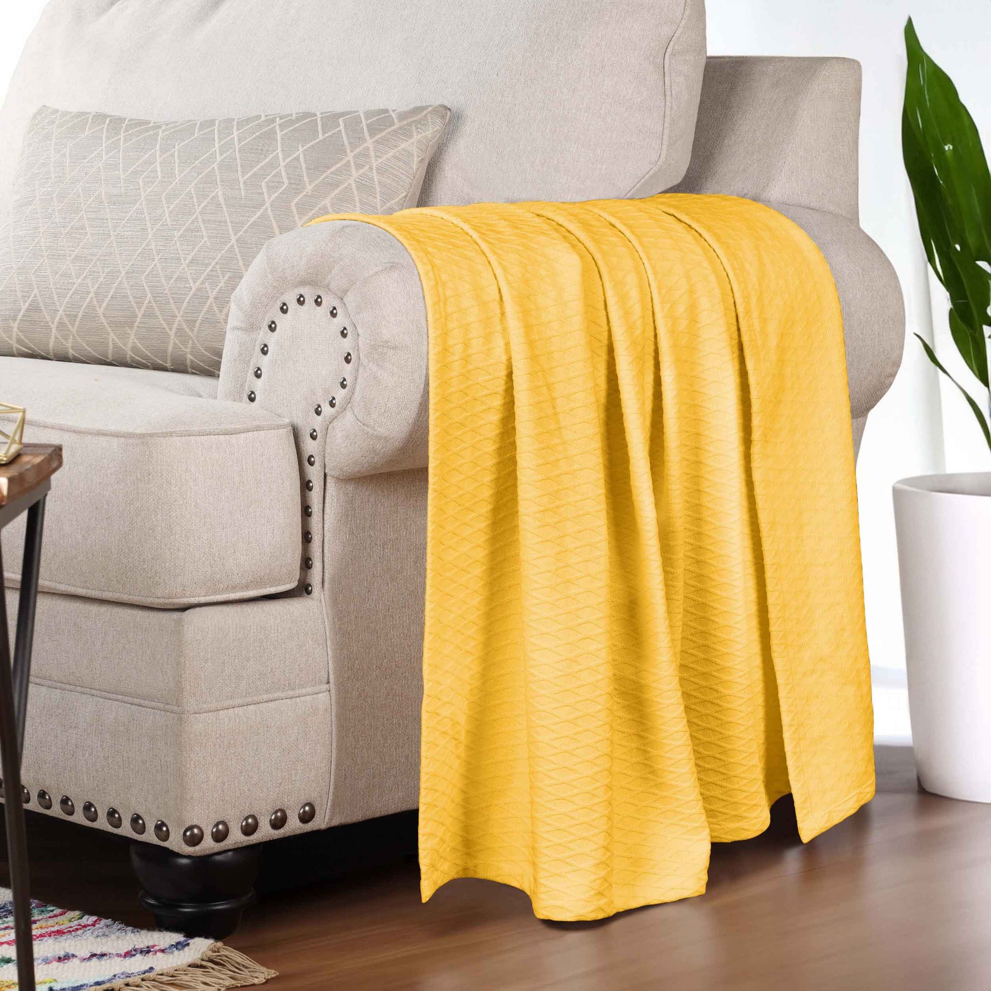 Diamond All-Season Cotton Blanket - Yellow