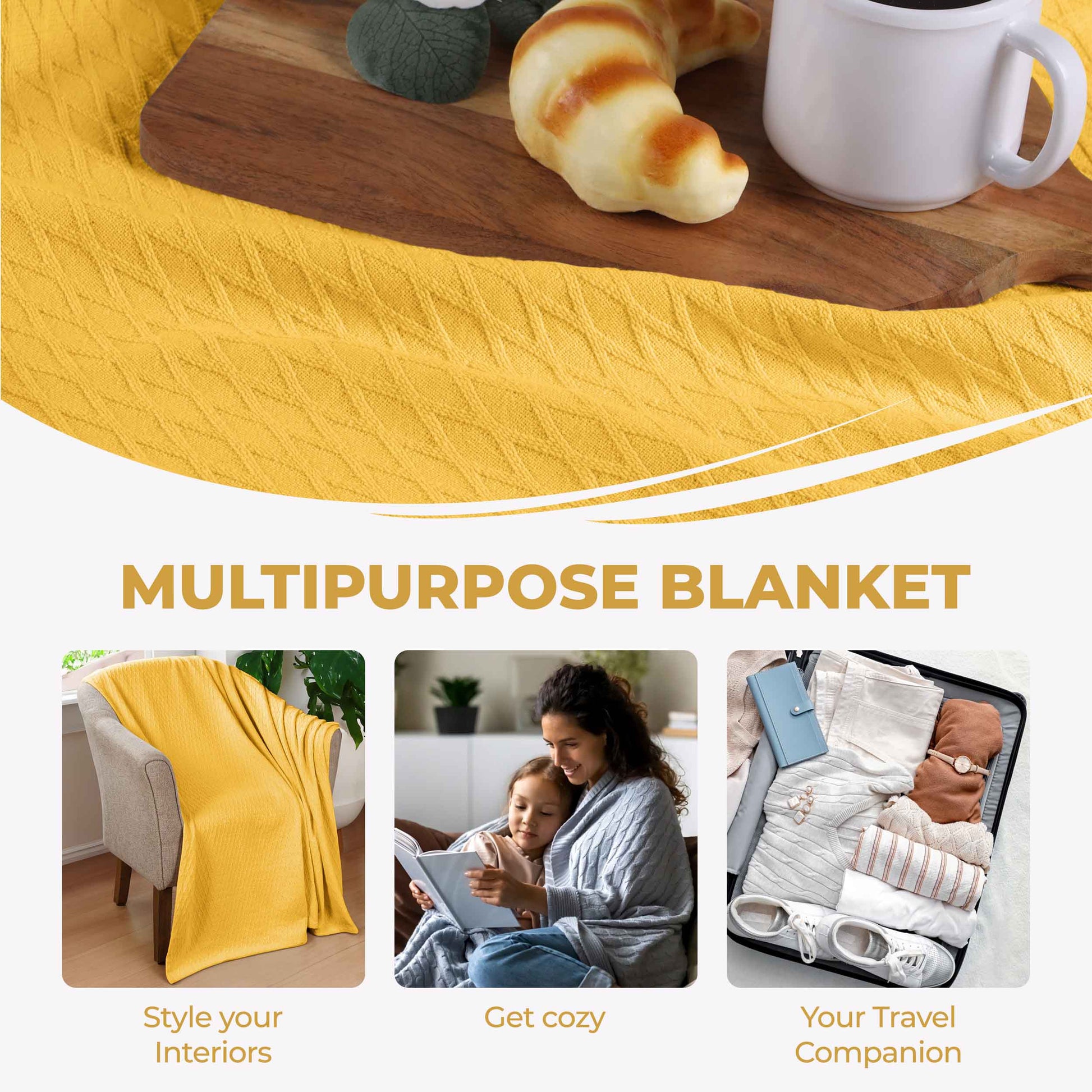 Diamond All-Season Cotton Blanket - Yellow