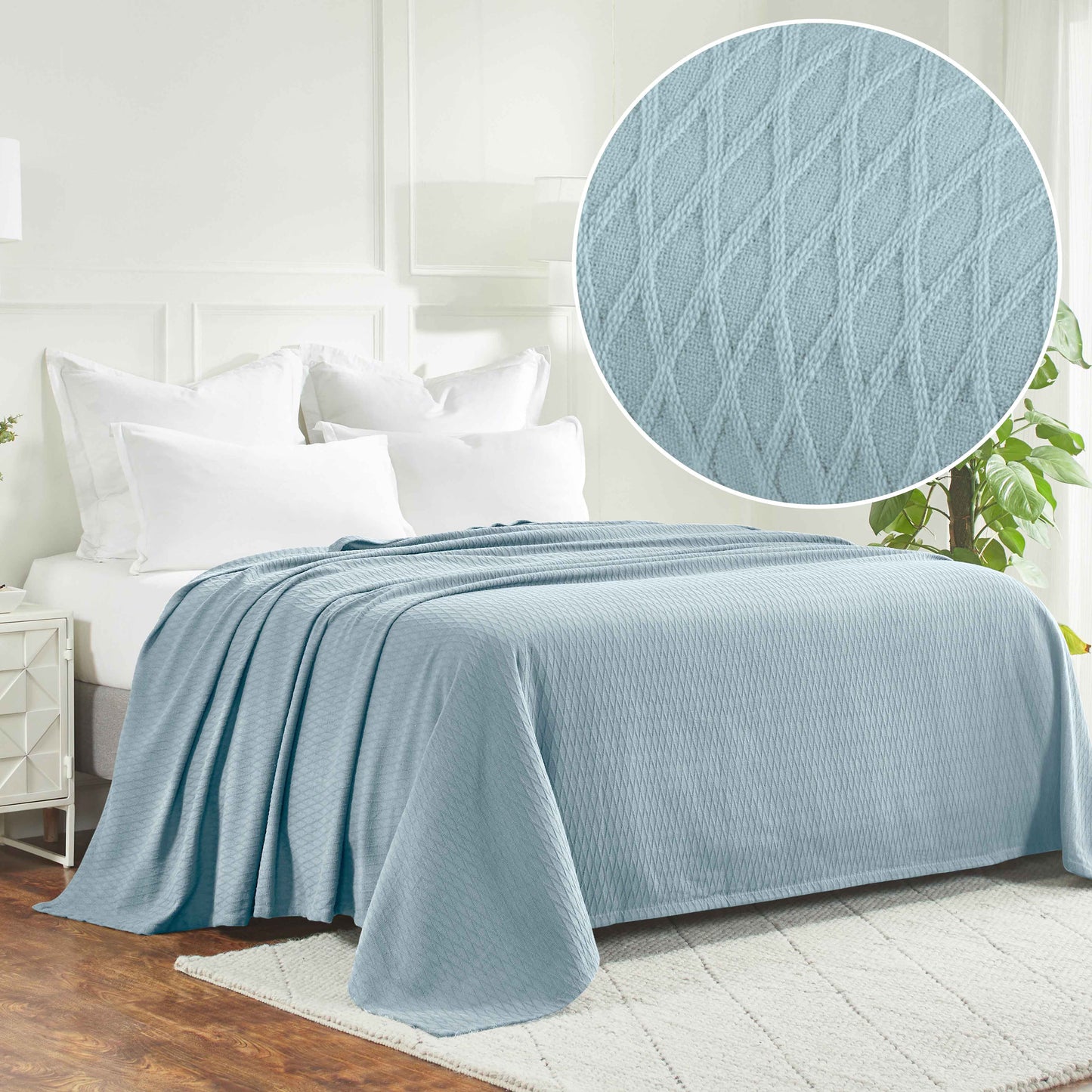 Diamond All-Season Cotton Blanket - Aqua