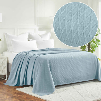 Diamond All-Season Cotton Blanket - Aqua