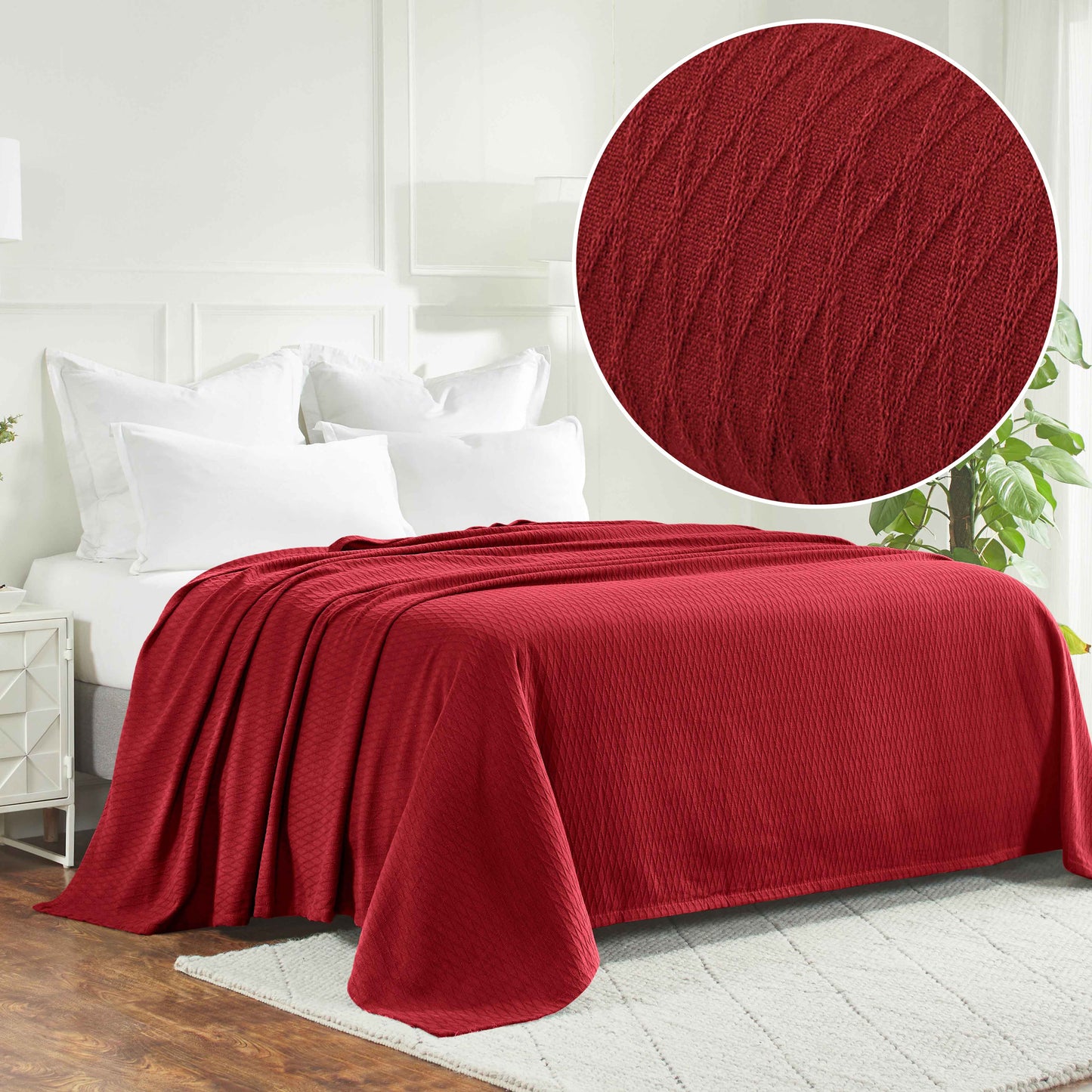 Diamond All-Season Cotton Blanket - Burgundy