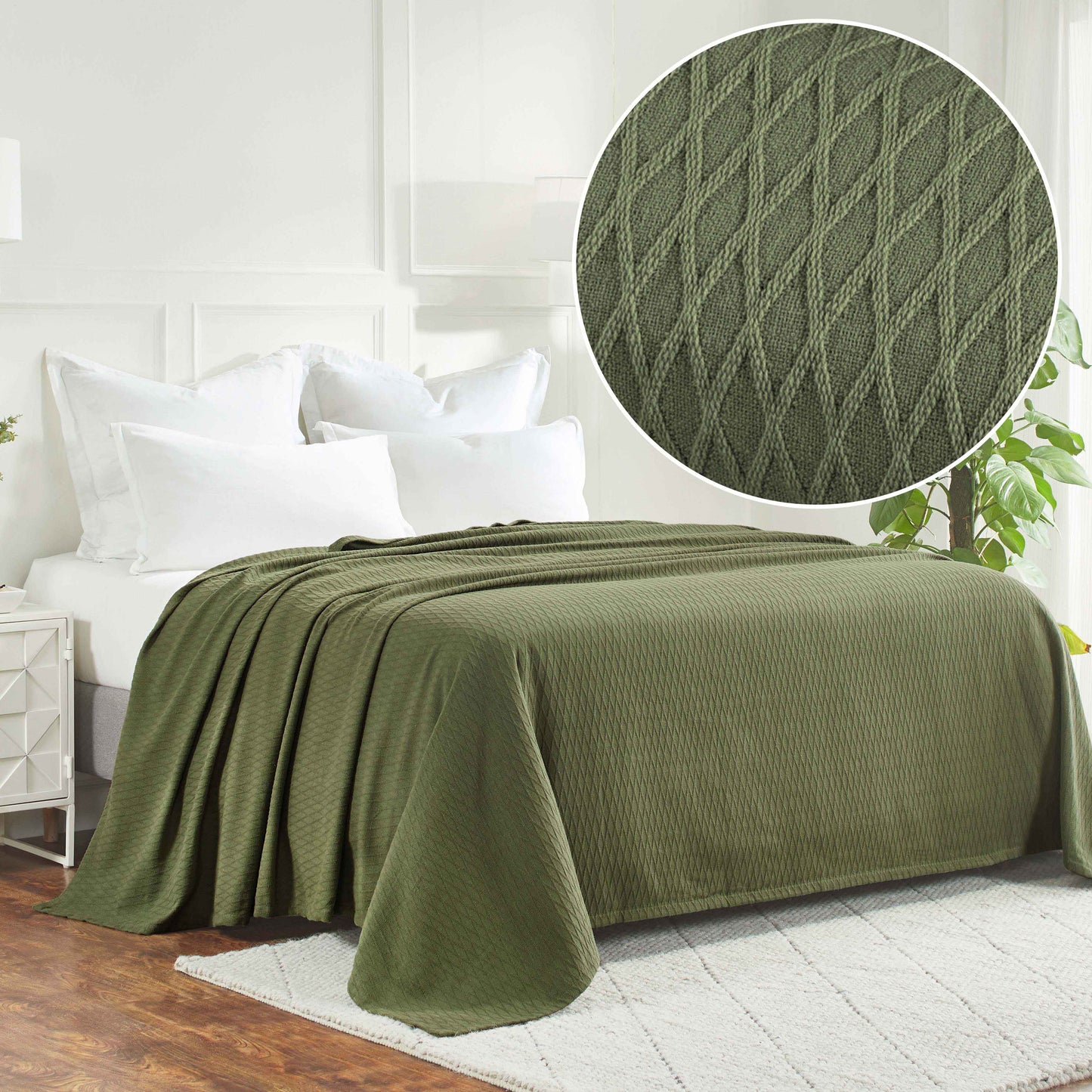Diamond All-Season Cotton Blanket - Forest Green