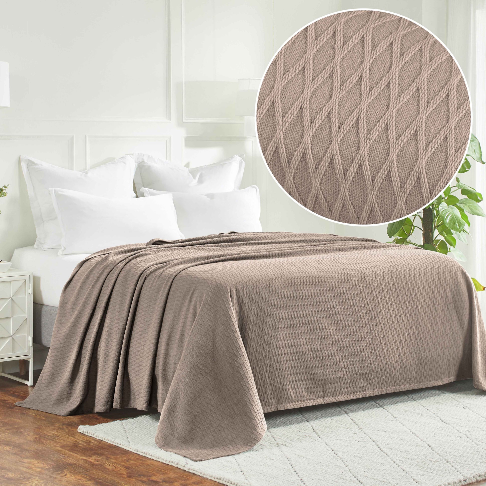 Diamond All-Season Cotton Blanket - Khaki
