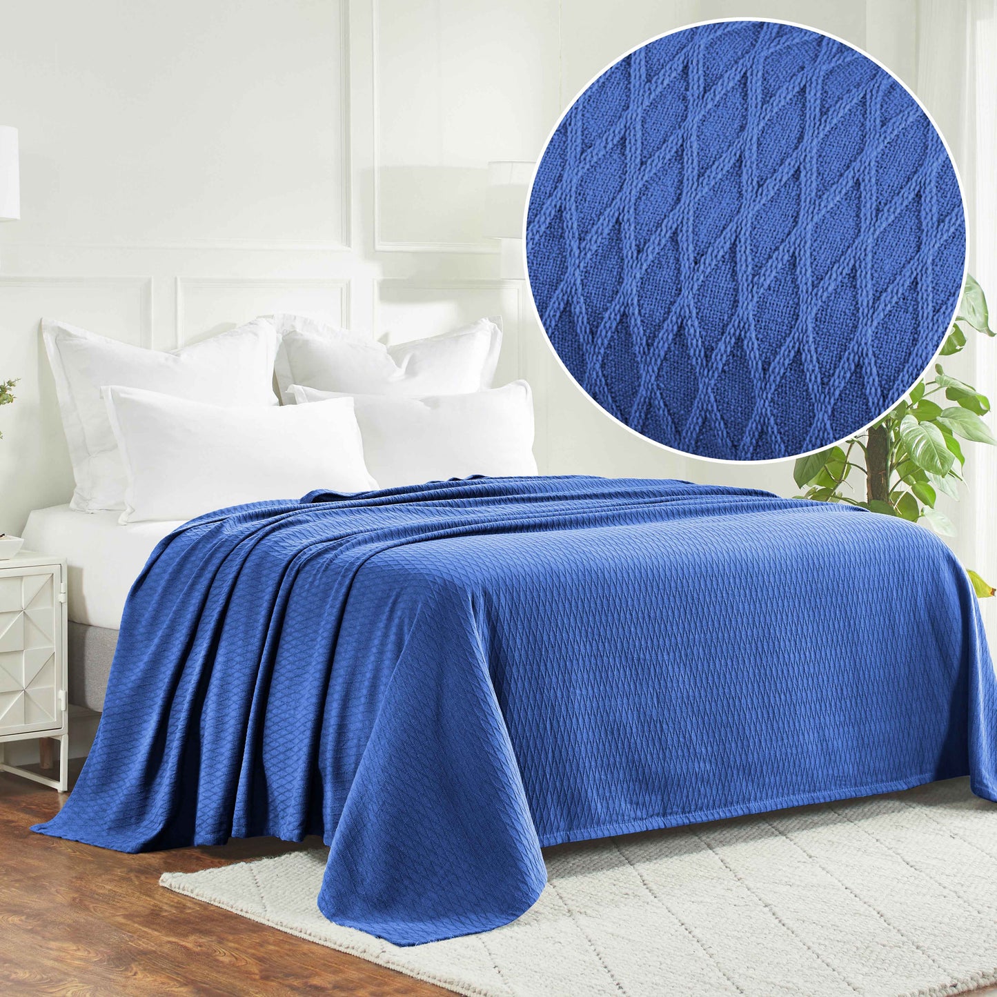 Diamond All-Season Cotton Blanket - Merritt Blue