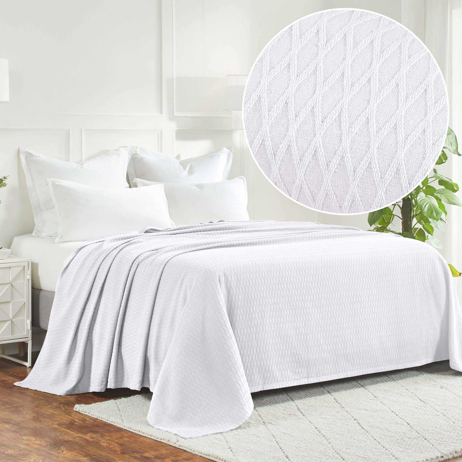 Diamond All-Season Cotton Blanket - White