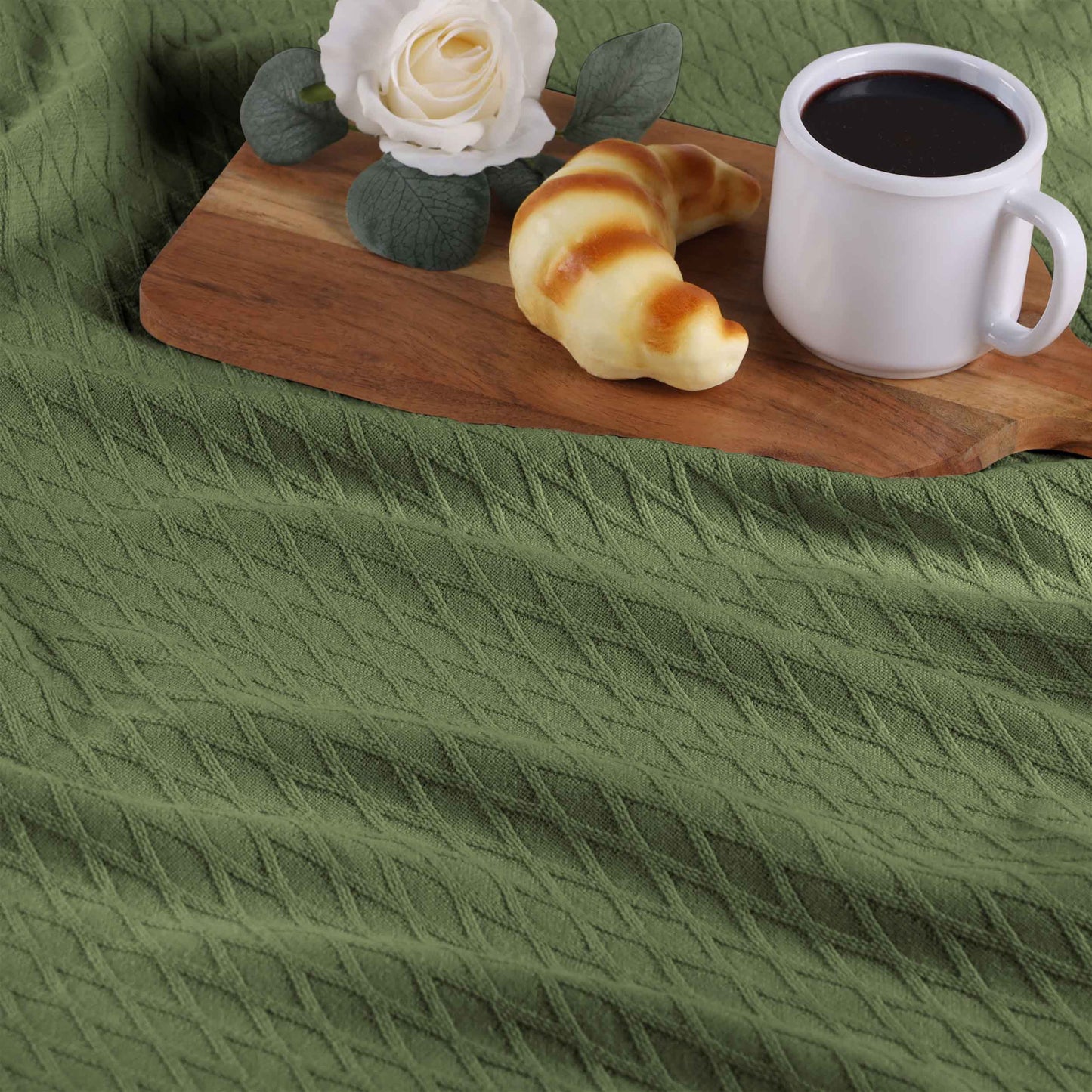 Diamond All-Season Cotton Blanket - Forest Green