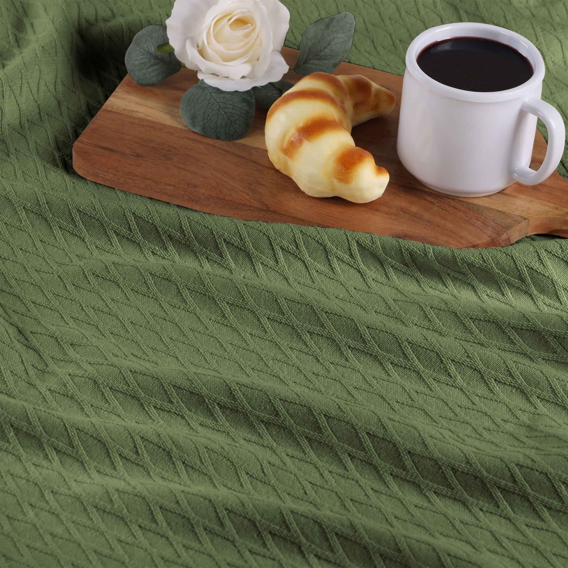 Diamond All-Season Cotton Blanket - Forest Green