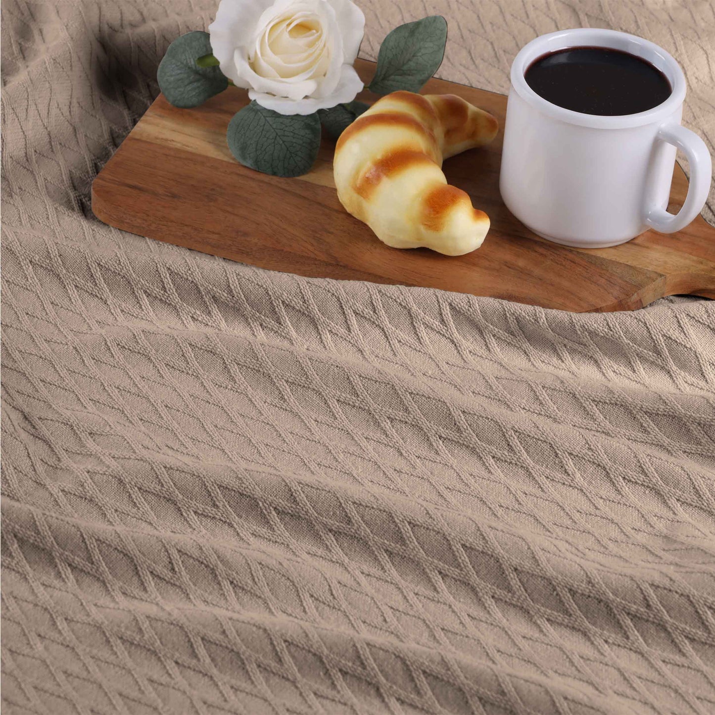 Diamond All-Season Cotton Blanket - Khaki