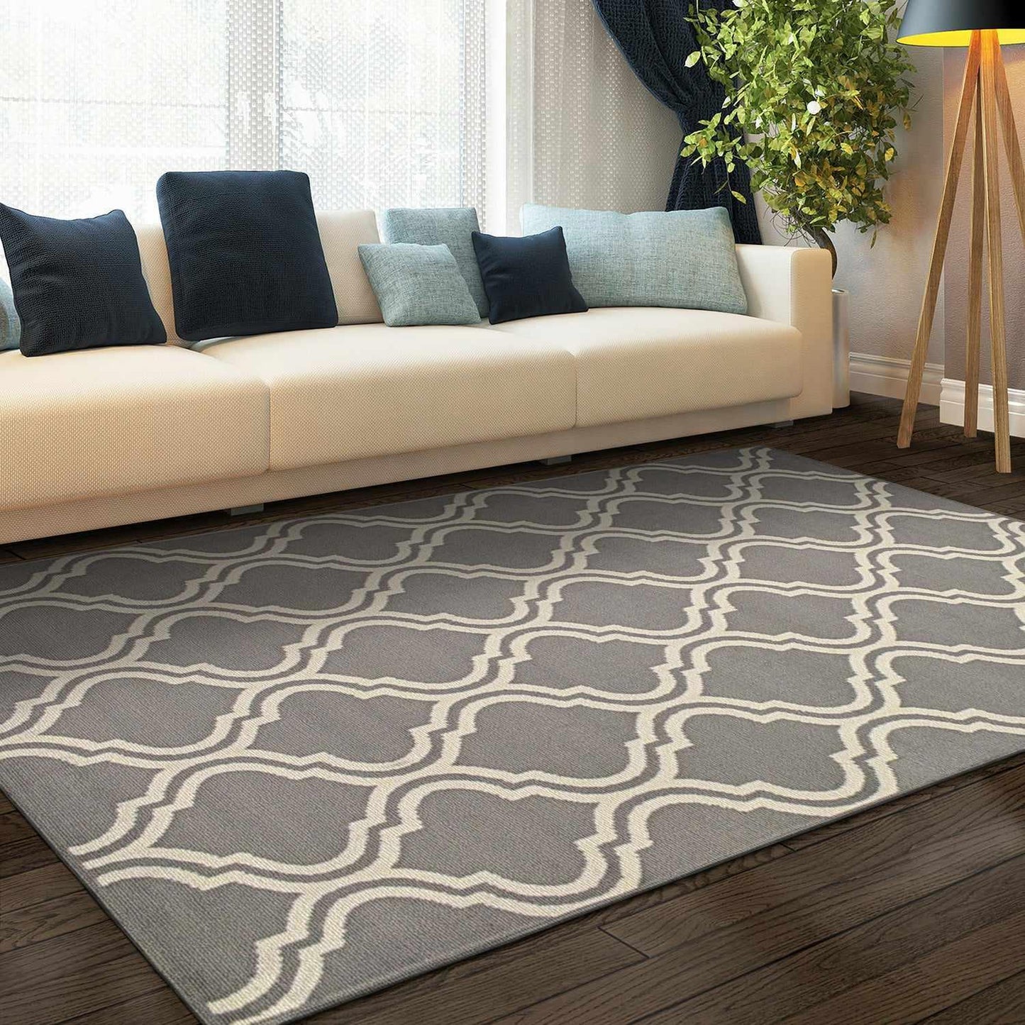 Superior Double Moroccan Trellis Area Rug - Gray