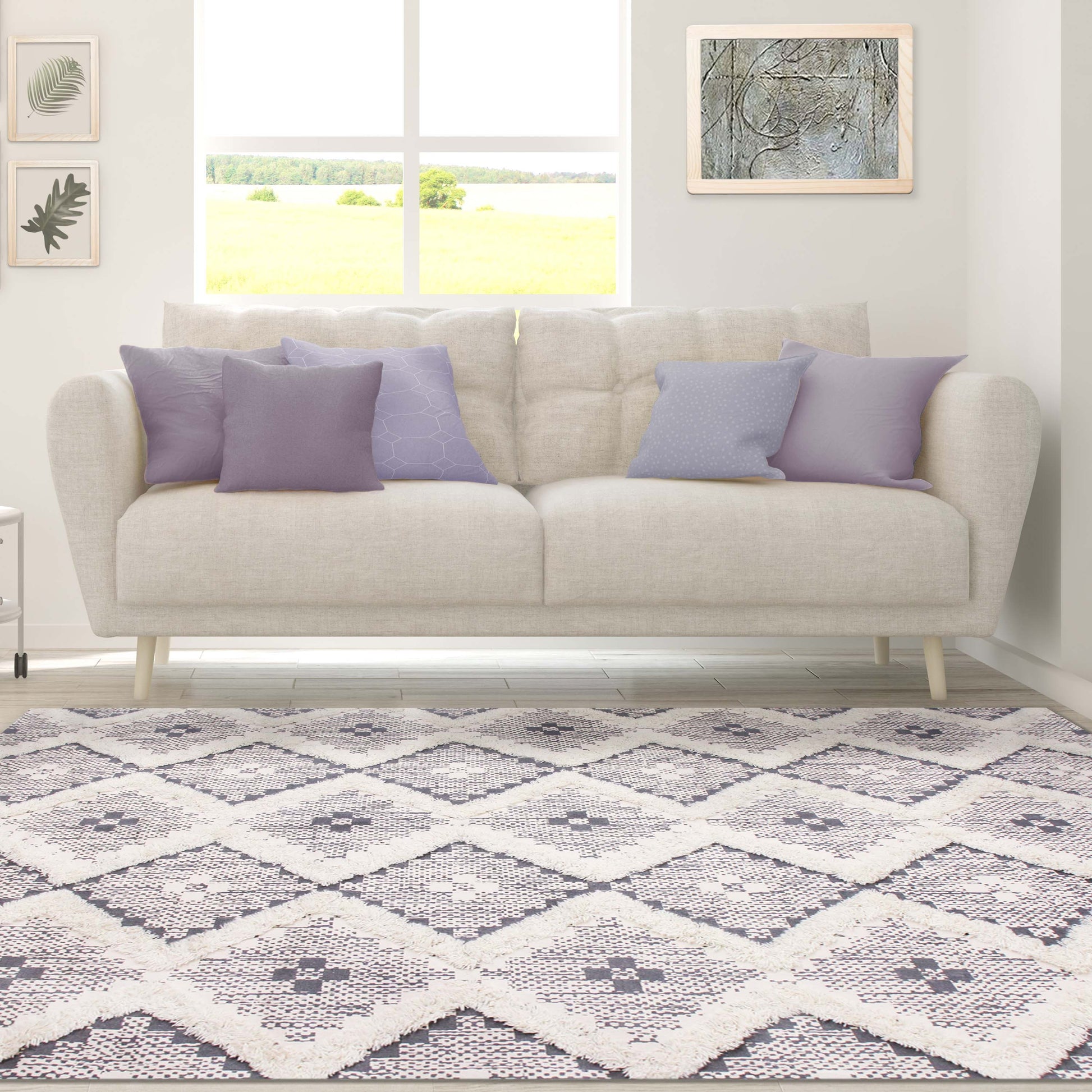 Geometric Wool Cotton Blend Latex Backing Indoor Area Rug - Dove/Gray