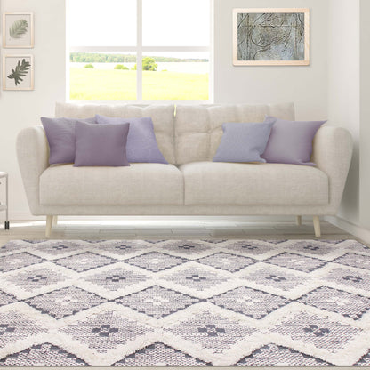 Geometric Wool Cotton Blend Latex Backing Indoor Area Rug - Dove/Gray