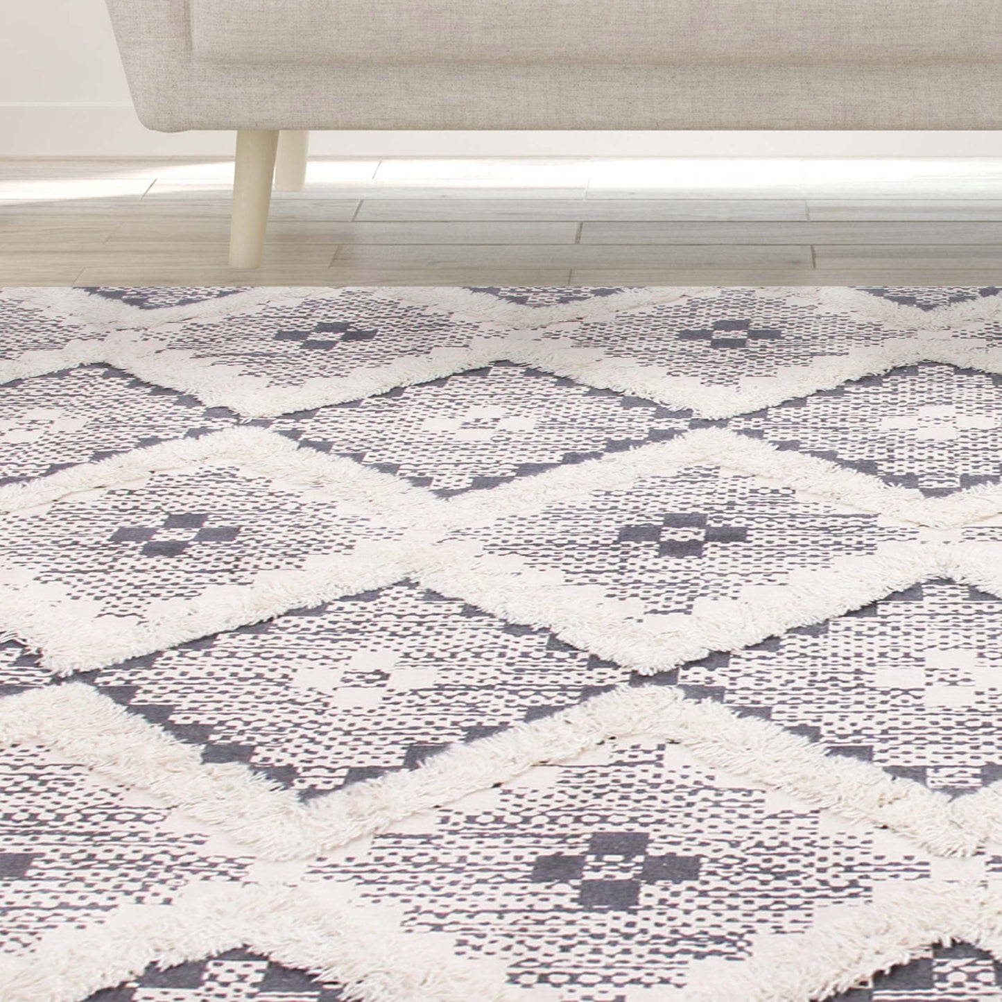 Geometric Wool Cotton Blend Latex Backing Indoor Area Rug - Dove/Gray