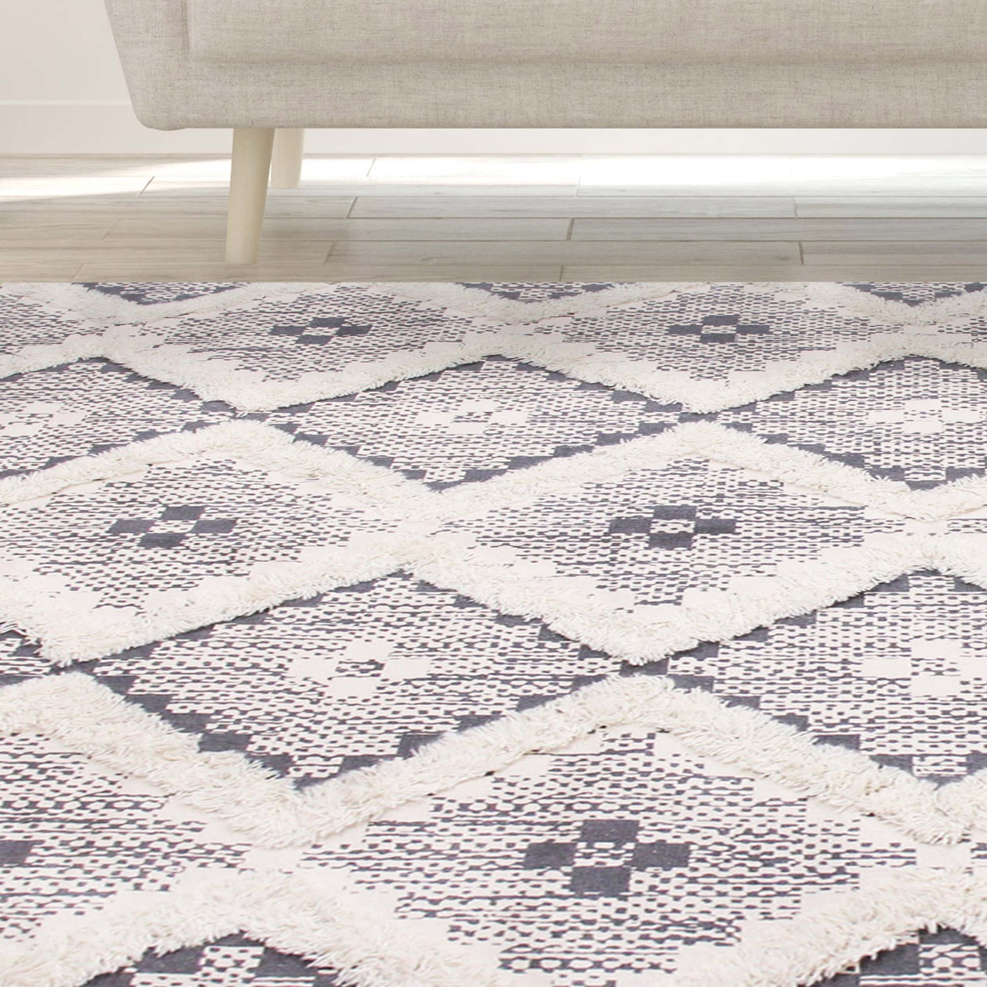 Geometric Wool Cotton Blend Latex Backing Indoor Area Rug - Dove/Gray