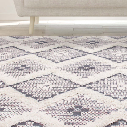 Geometric Wool Cotton Blend Latex Backing Indoor Area Rug - Dove/Gray