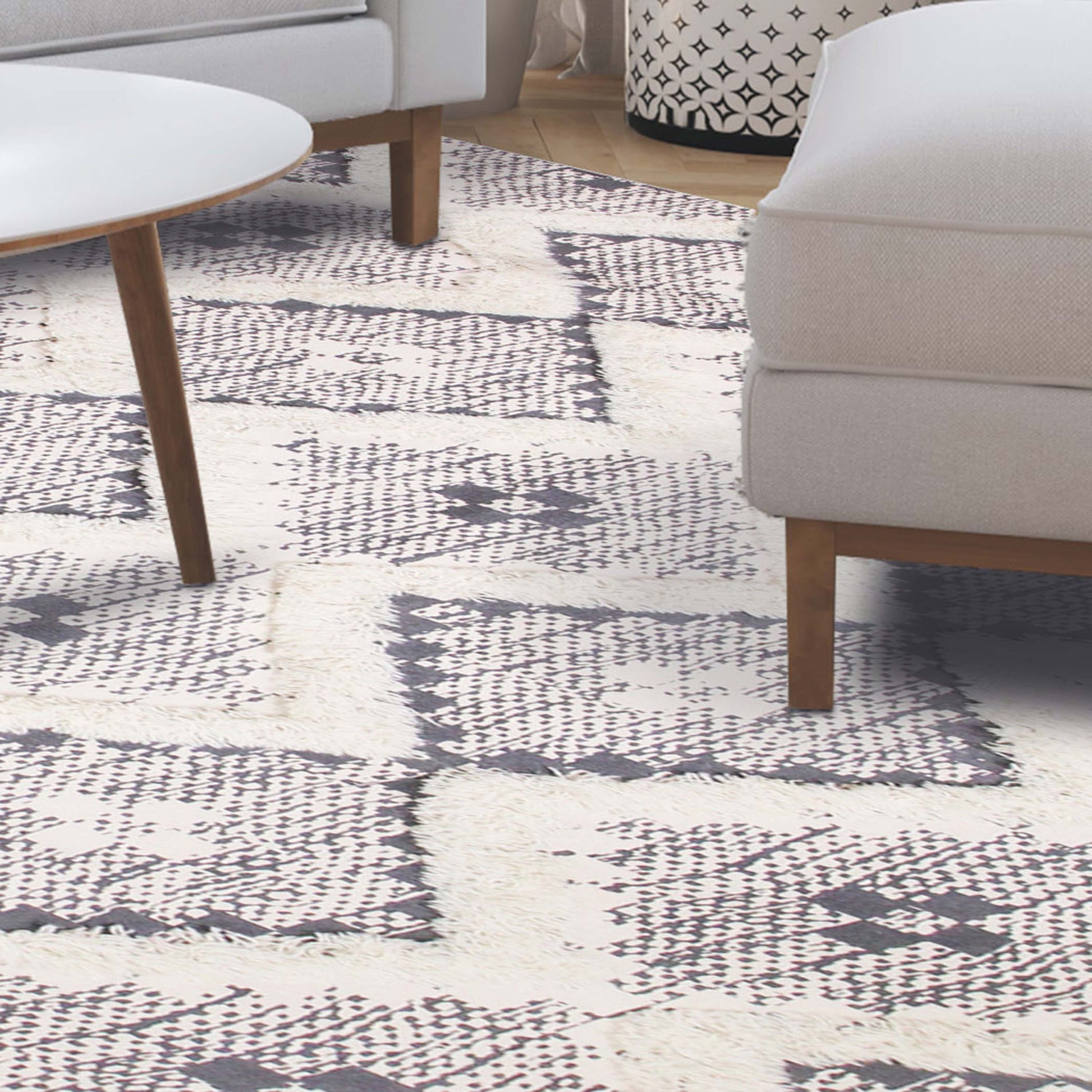 Geometric Wool Cotton Blend Latex Backing Indoor Area Rug - Dove/Gray