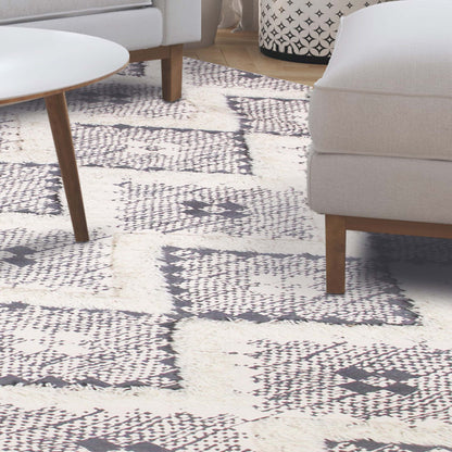 Geometric Wool Cotton Blend Latex Backing Indoor Area Rug - Dove/Gray