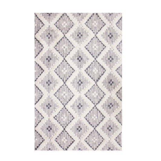 Geometric Wool Cotton Blend Latex Backing Indoor Area Rug - Dove/Gray