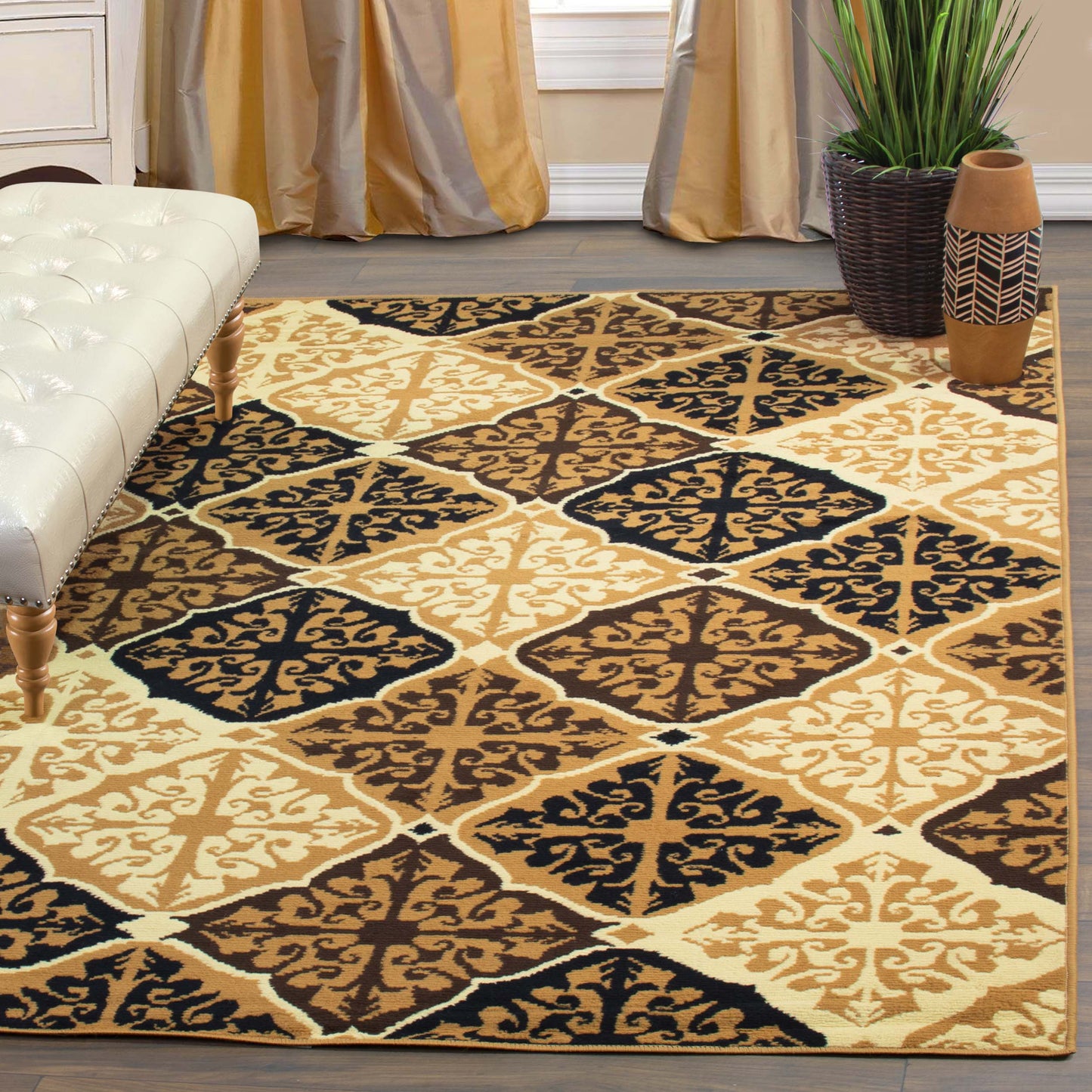 Duncan Contemporary Geometric Diamonds Indoor Area Rug - Ivory