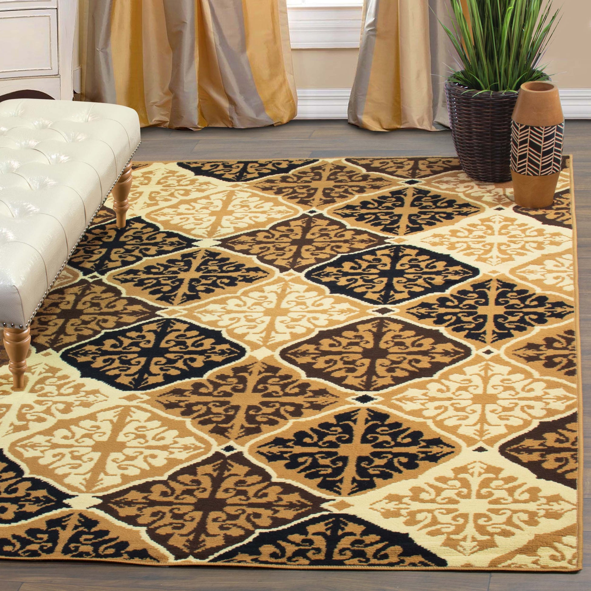 Duncan Contemporary Geometric Diamonds Indoor Area Rug - Ivory