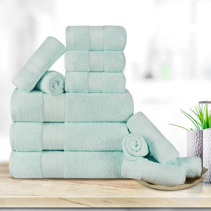 Turkish Cotton Highly Absorbent Solid 12 Piece Ultra Plush Towel Set - DustyAqua