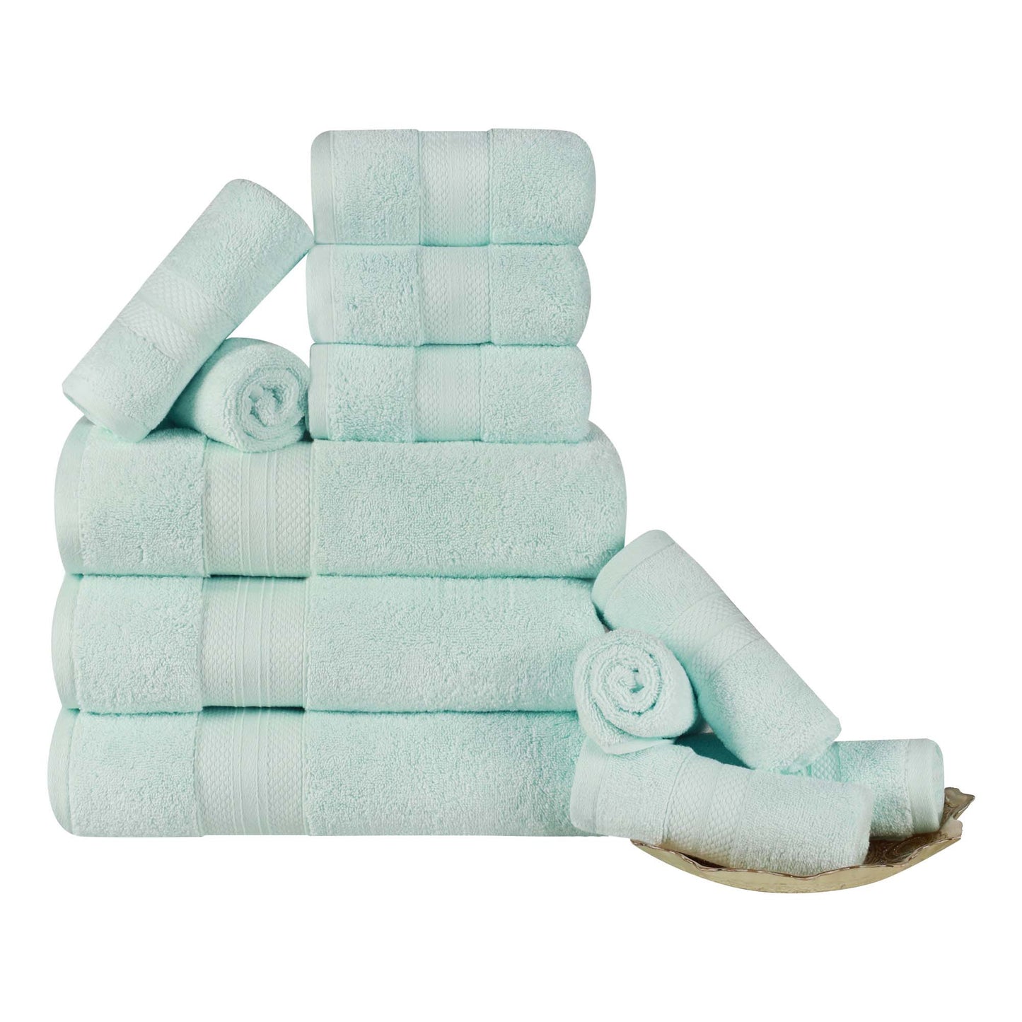 Turkish Cotton Highly Absorbent Solid 12 Piece Ultra Plush Towel Set - DustyAqua