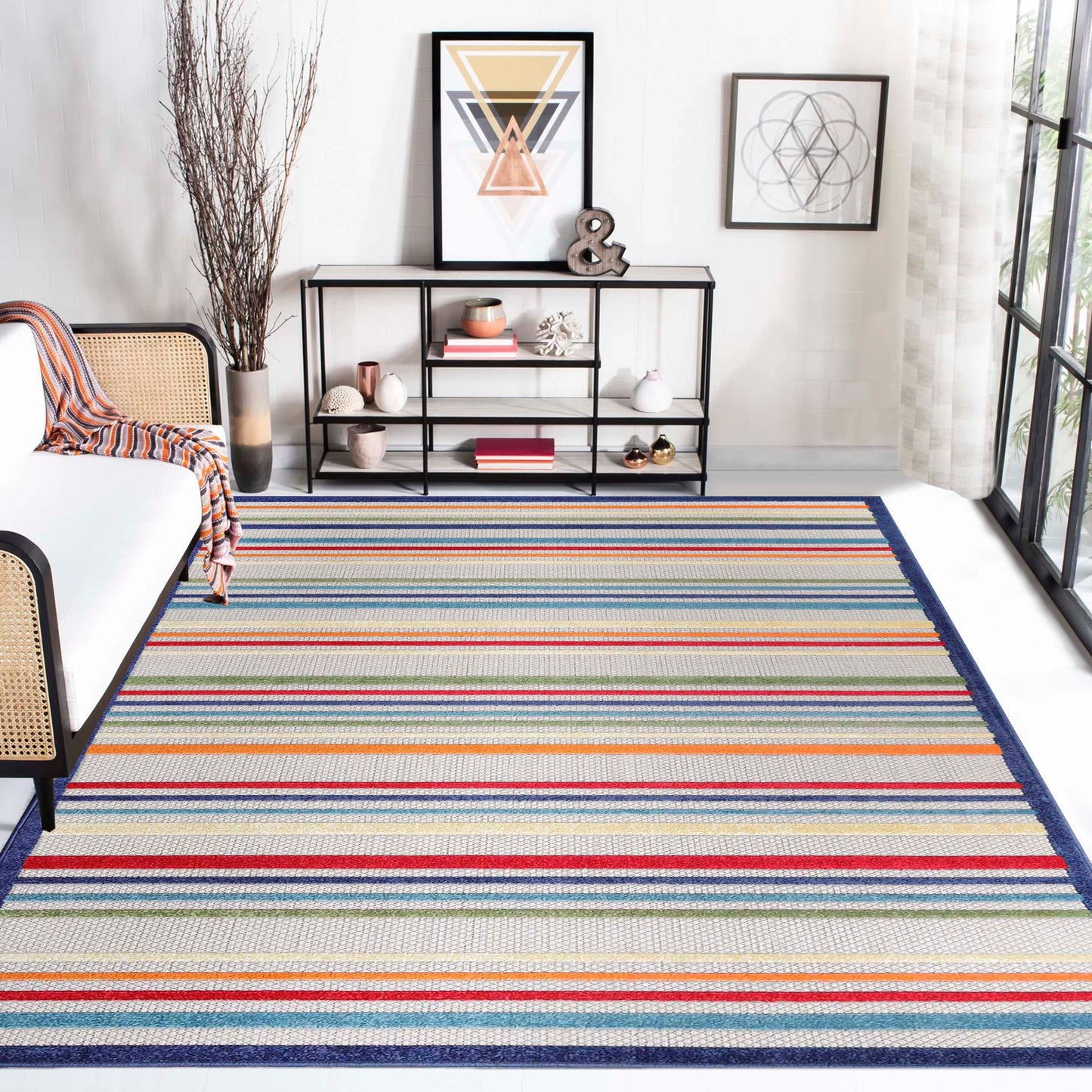 Superior Eastyn Casual Stripe Geometric Indoor/Outdoor Area Rug - Cream