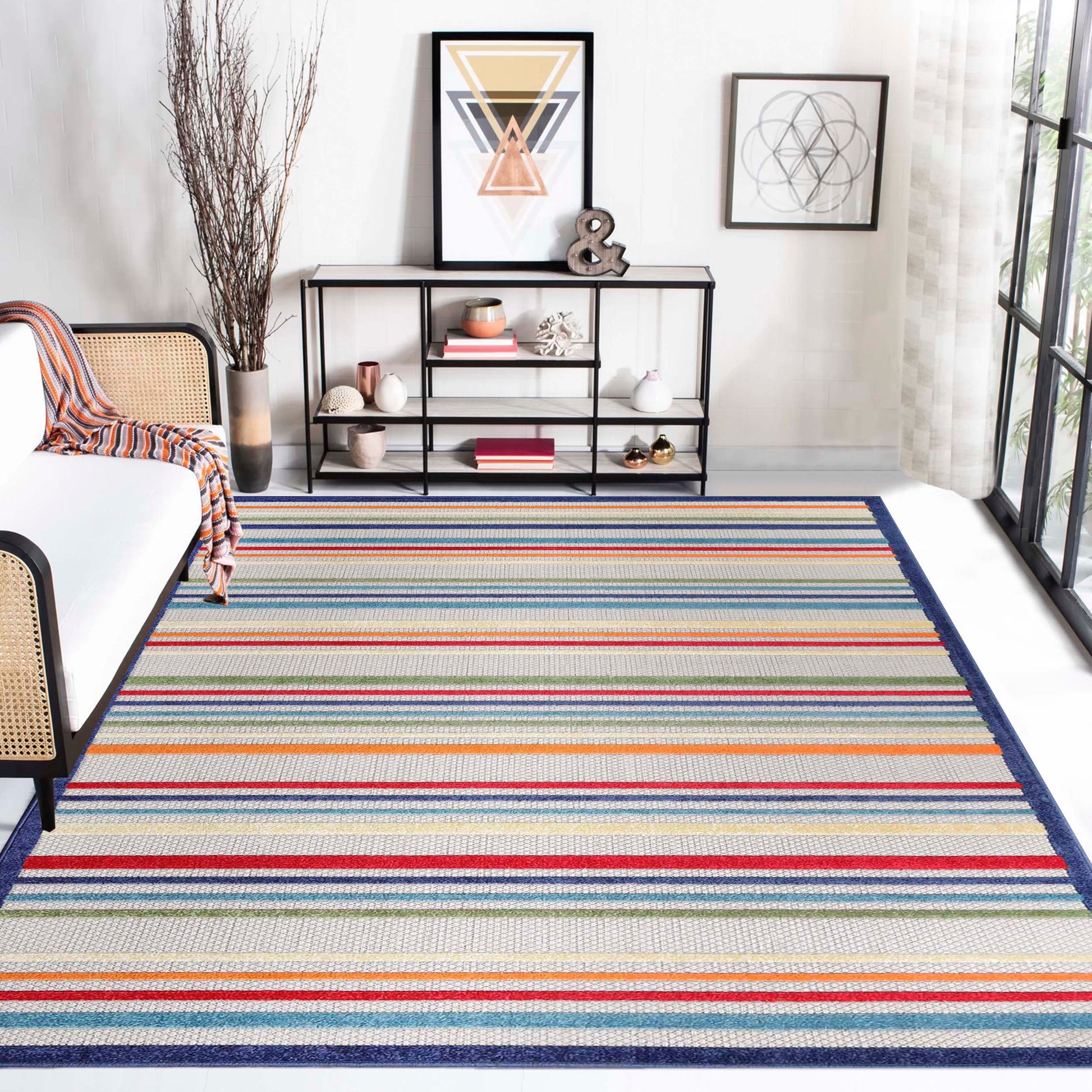 Superior Eastyn Casual Stripe Geometric Indoor/Outdoor Area Rug - Cream