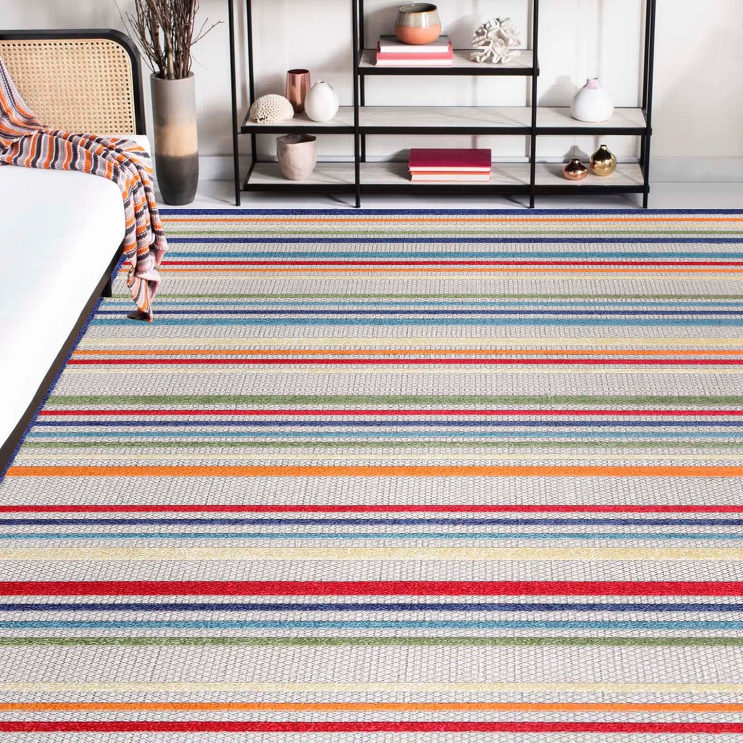 Superior Eastyn Casual Stripe Geometric Indoor/Outdoor Area Rug - Cream