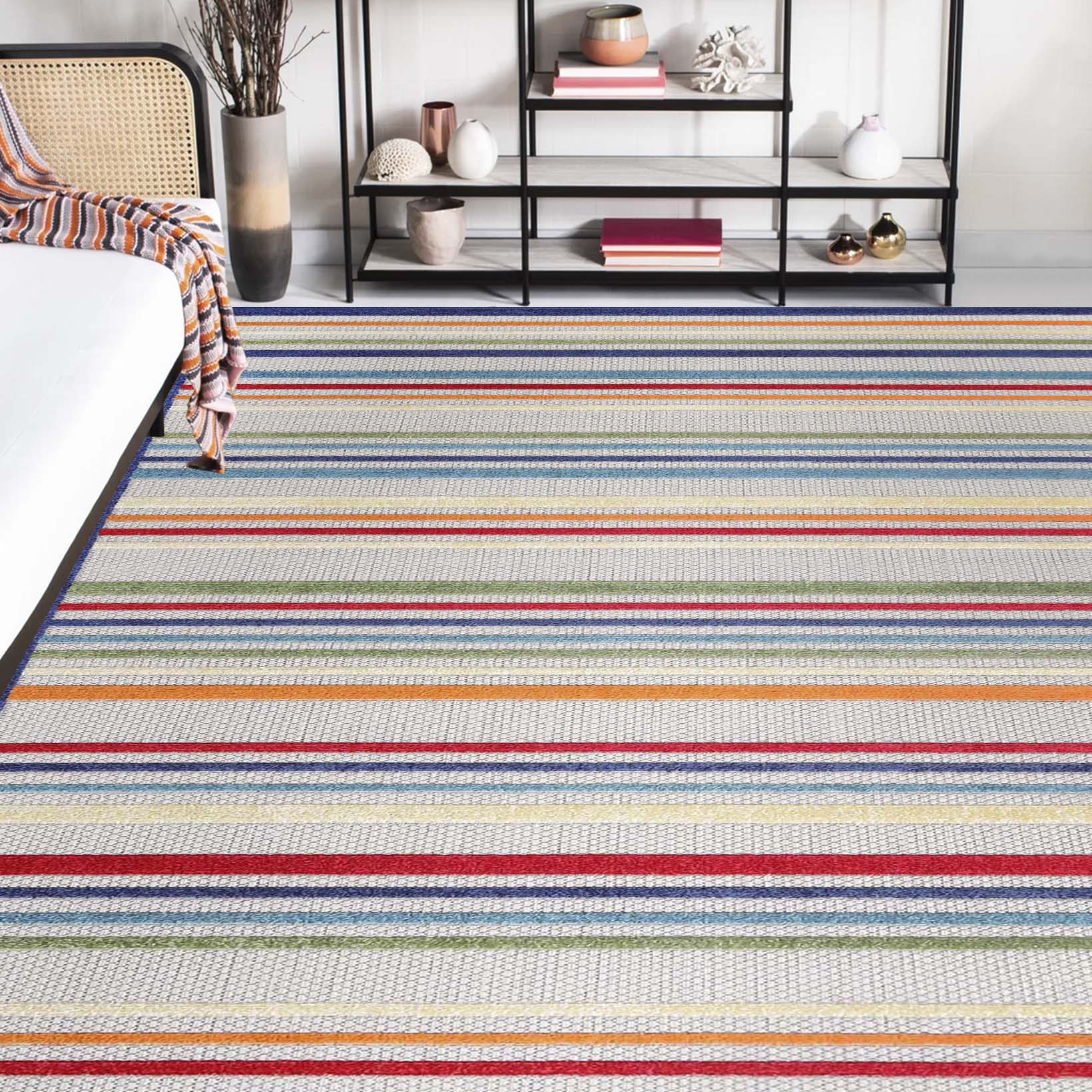 Superior Eastyn Casual Stripe Geometric Indoor/Outdoor Area Rug - Cream