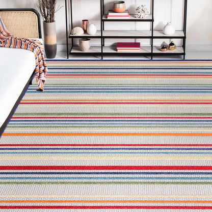 Superior Eastyn Casual Stripe Geometric Indoor/Outdoor Area Rug - Cream
