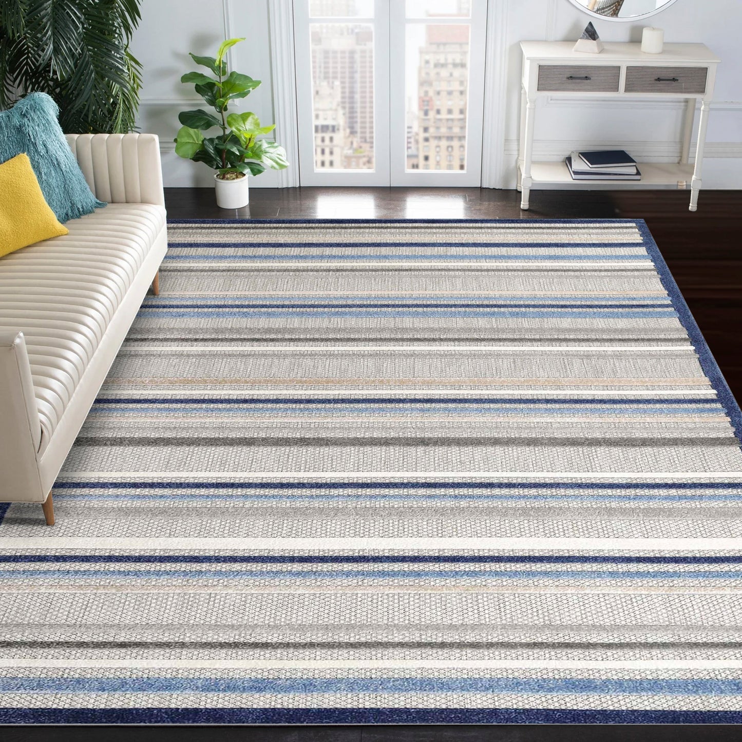 Superior Eastyn Casual Stripe Geometric Indoor/Outdoor Area Rug - Slate