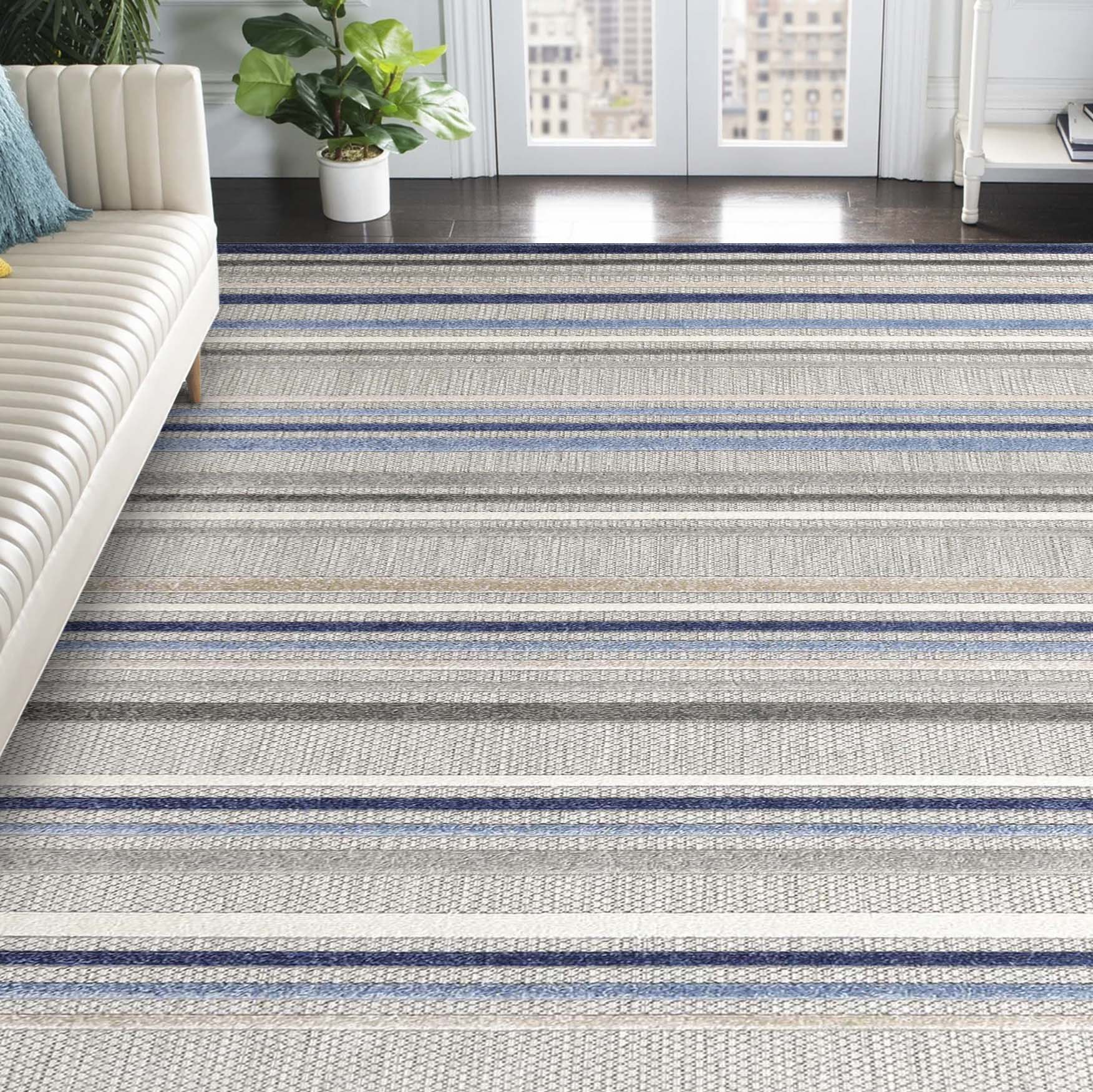 Superior Eastyn Casual Stripe Geometric Indoor/Outdoor Area Rug - Slate