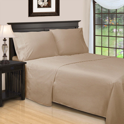 Superior Premium 600 Thread Count Egyptian Cotton Striped Deep Pocket Sheet Set - Beige
