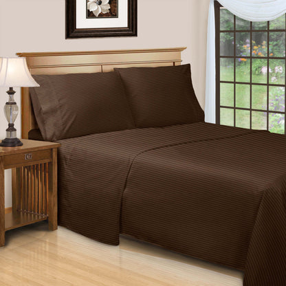 Superior Premium 600 Thread Count Egyptian Cotton Striped Deep Pocket Sheet Set - Chocolate
