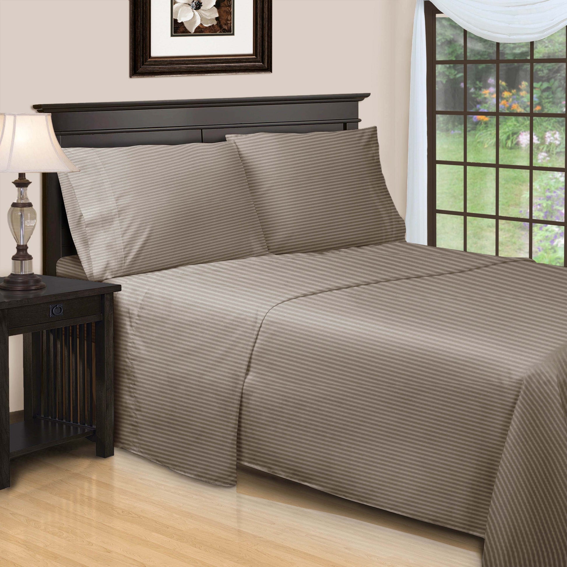 Superior Premium 600 Thread Count Egyptian Cotton Striped Deep Pocket Sheet Set - Grey