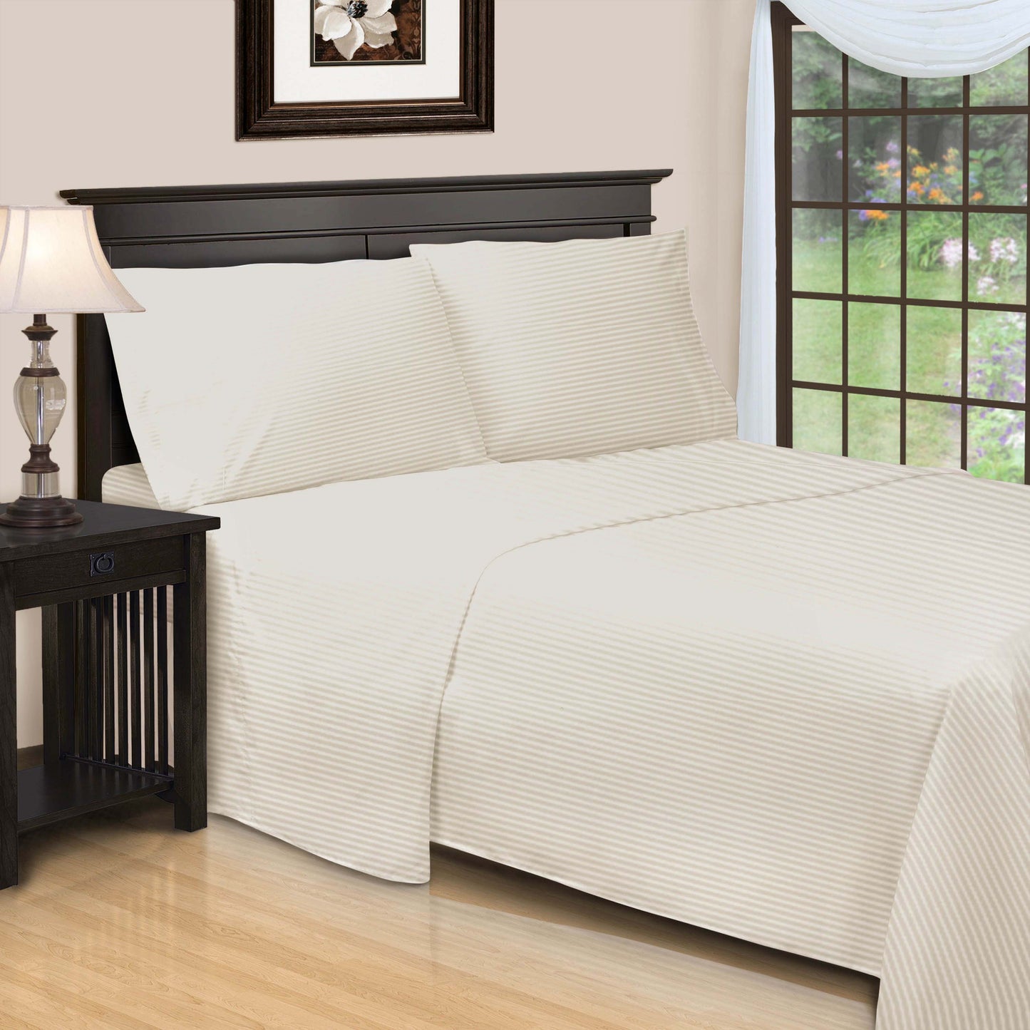 Superior Premium 600 Thread Count Egyptian Cotton Striped Deep Pocket Sheet Set - Ivory