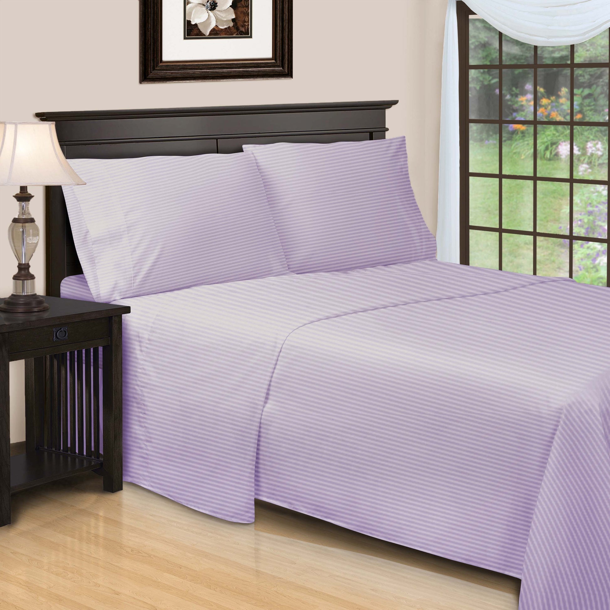 Superior Premium 600 Thread Count Egyptian Cotton Striped Deep Pocket Sheet Set - Lavender