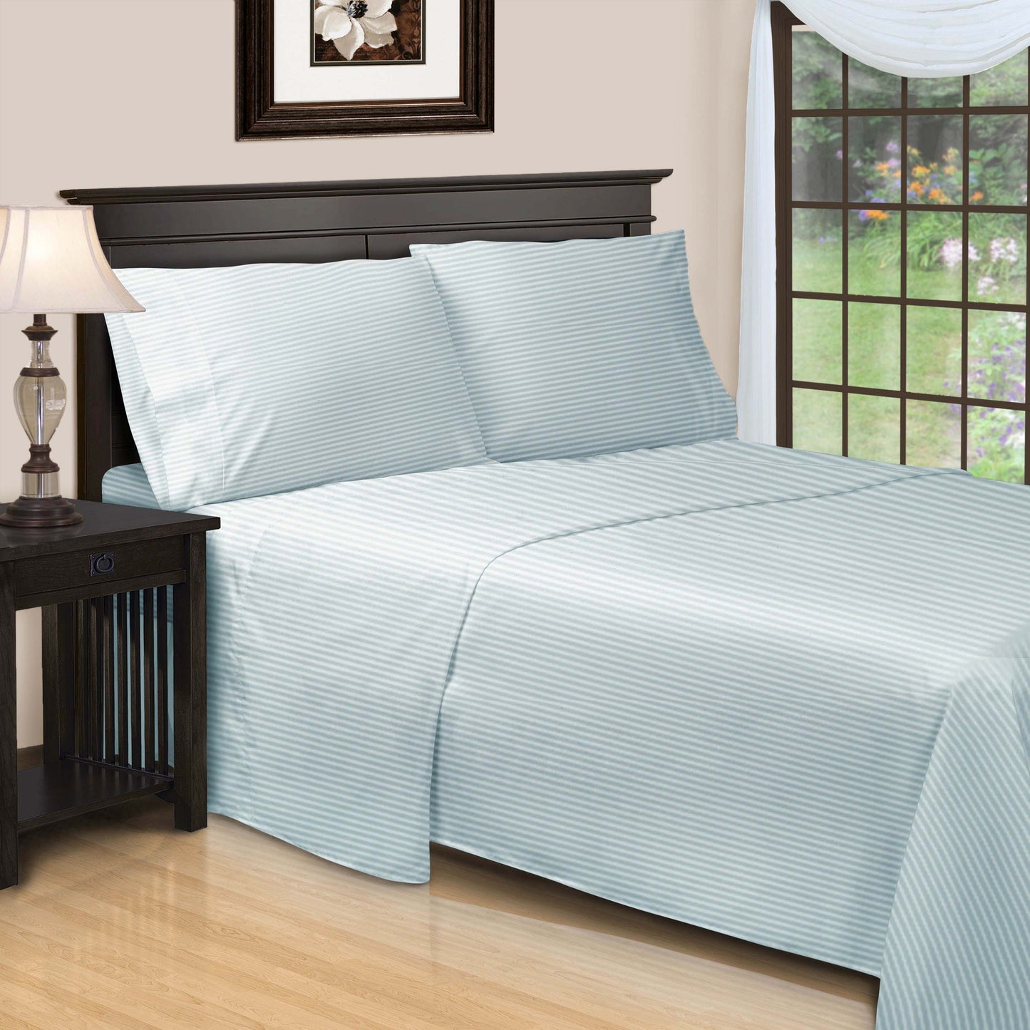 Superior Premium 600 Thread Count Egyptian Cotton Striped Deep Pocket Sheet Set - Light Blue