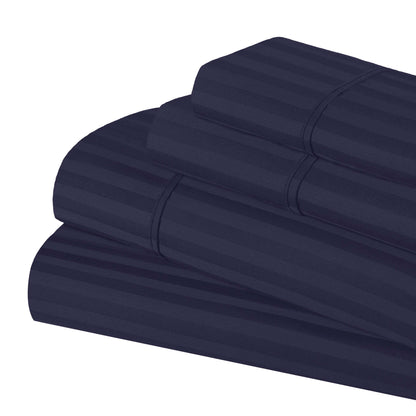 Superior Premium 600 Thread Count Egyptian Cotton Striped Deep Pocket Sheet Set - Navy Blue