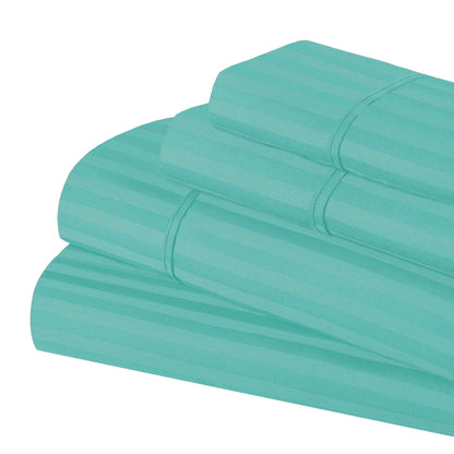 Superior Premium 600 Thread Count Egyptian Cotton Striped Deep Pocket Sheet Set - Teal