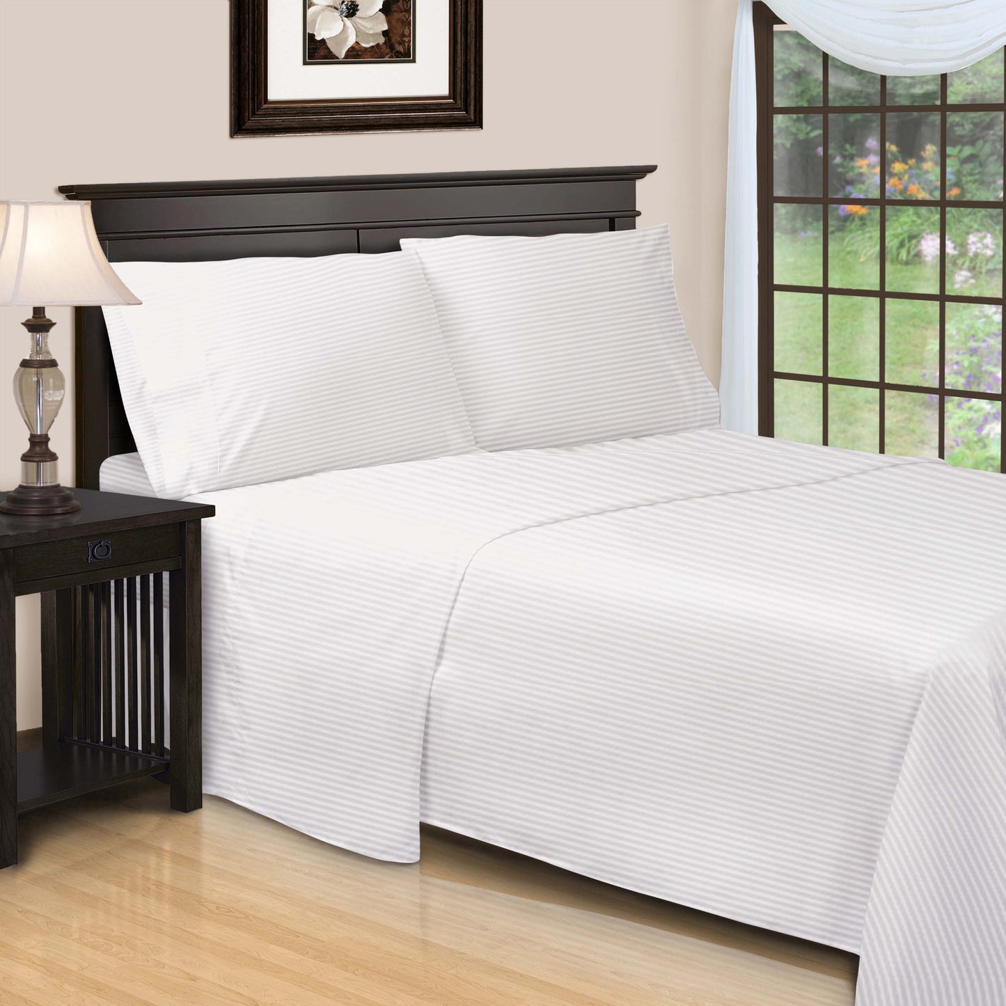 Superior Premium 600 Thread Count Egyptian Cotton Striped Deep Pocket Sheet Set - White