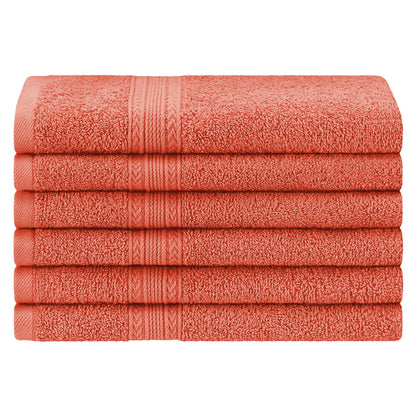 Superior Eco-Friendly Ring Spun Cotton 6-Piece Hand Towel Set - Coral