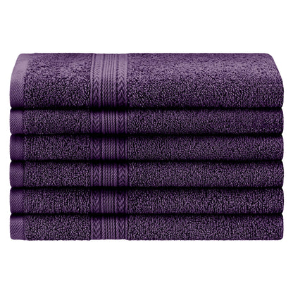 Superior Eco-Friendly Ring Spun Cotton 6-Piece Hand Towel Set - Eggplant